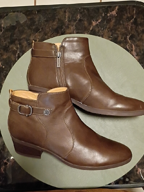 Unisa Shoes - Unisa Olive-Taupe Leather Side-Buckle Ankle Boot Size 9 M